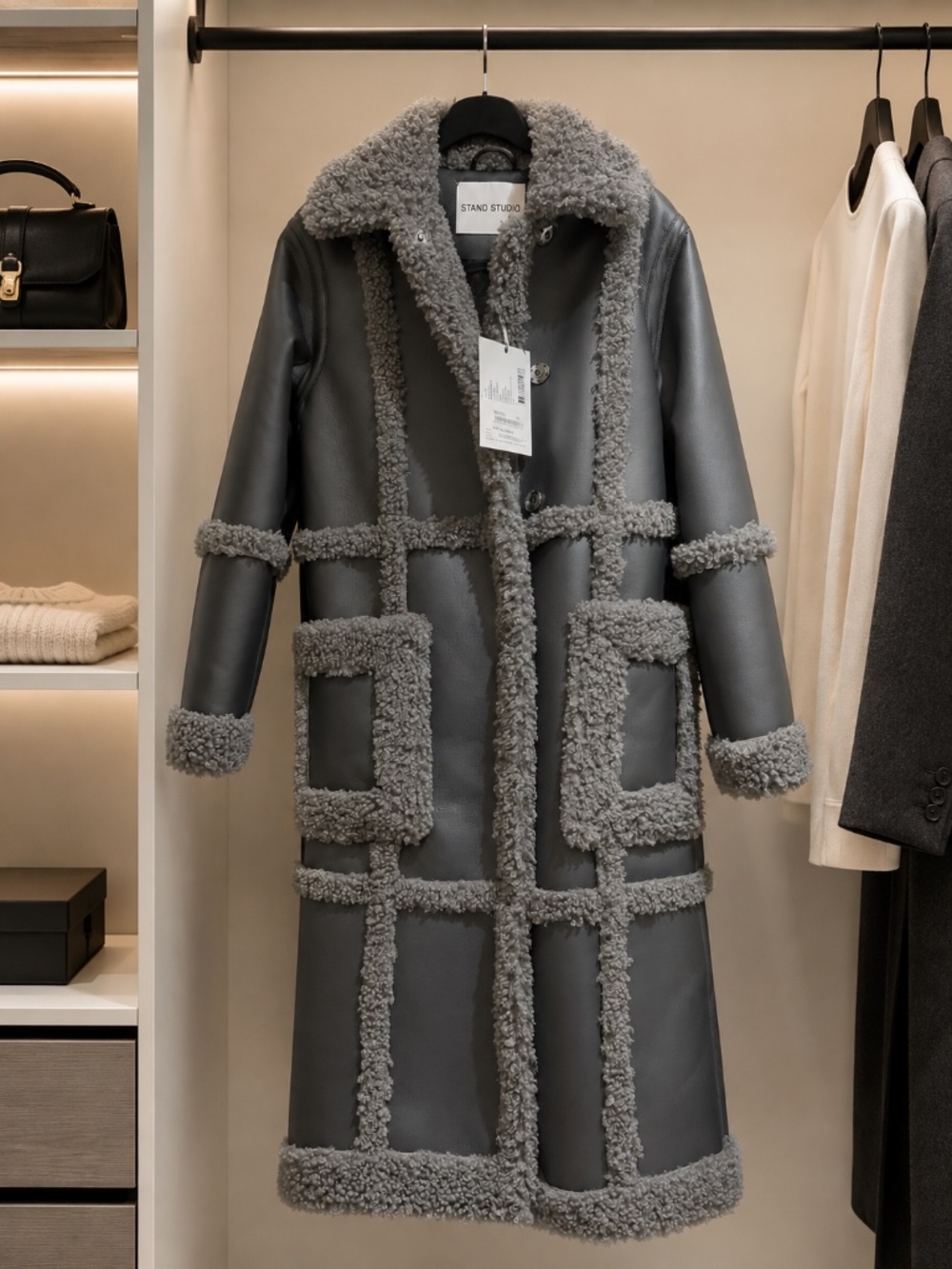 STAND STUDIO Patrice Coat – Black/Grey – Size 34 – BNWT